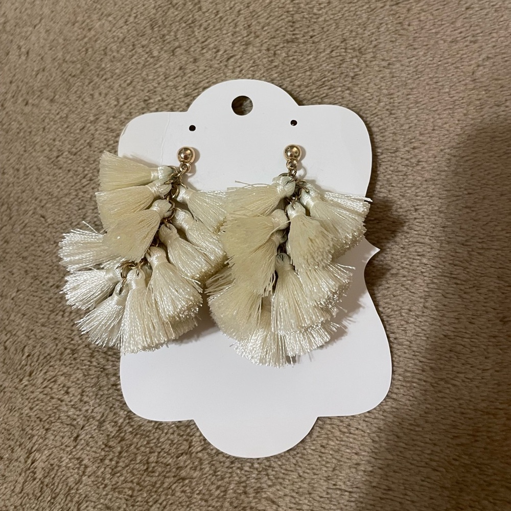Chic Cream Tassel Earrings